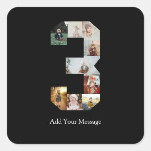 Sticker Carré Noir et blanc Numéro 3 Collage photo
