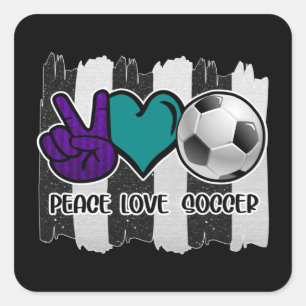 Sticker Carré Noir et blanc Striped Peace Love Soccer