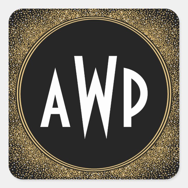 Sticker Carré Noir et or Foil Art Déco mariage Faveurs (Devant)
