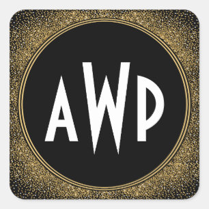 Sticker Carré Noir et or Foil Art Déco mariage Faveurs