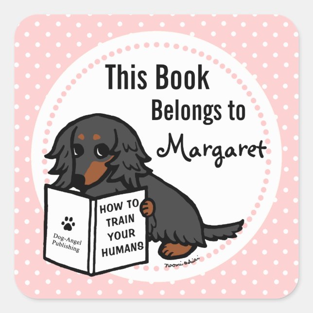 Sticker Carré Noir et Tan Long Haired Dachshund 2 (Devant)