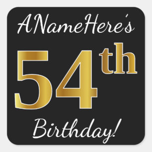 Sticker Carré Noir, Faux Gold 54e anniversaire + Nom personnalis