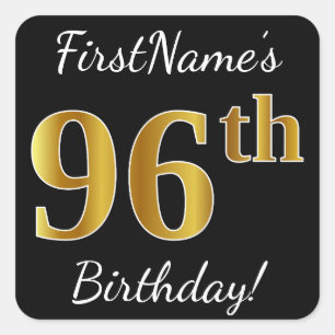 Sticker Carré Noir, Faux Gold 96e anniversaire + Nom personnalis