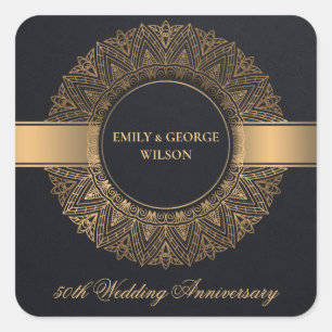 STICKER CARRÉ NOIR FAUX OR MANDALA TOUTE ANNÉE 50E ANNIVERSAIRE