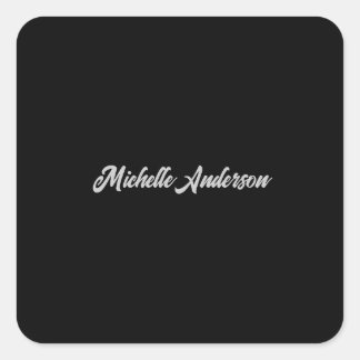 Sticker Carré Noir gris moderne minimaliste Nom de l'écriture ma