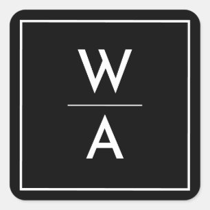 Sticker Carré Noir moderne Gras Monogramme Enveloppe Crest Sceau