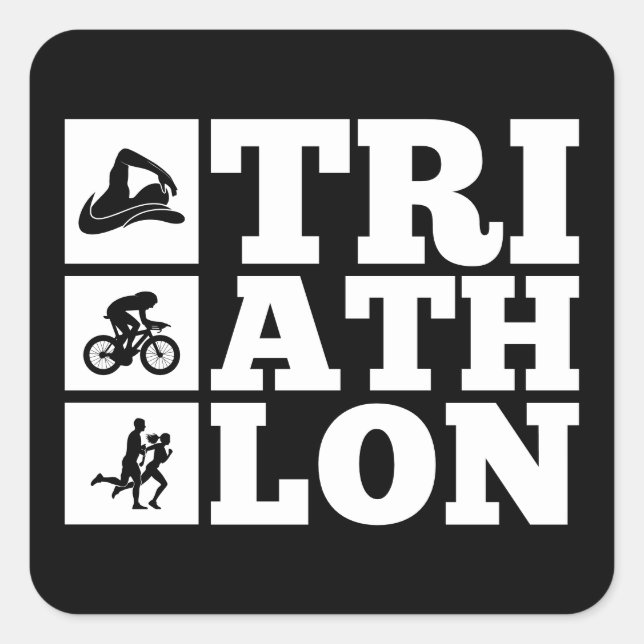 Sticker Carré Noir ・ Motivation du triathlon (Devant)