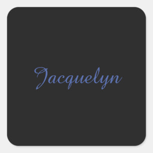 Sticker Carré Noir Neutre & Bleu Plaine Élégant Moderne Nom prop