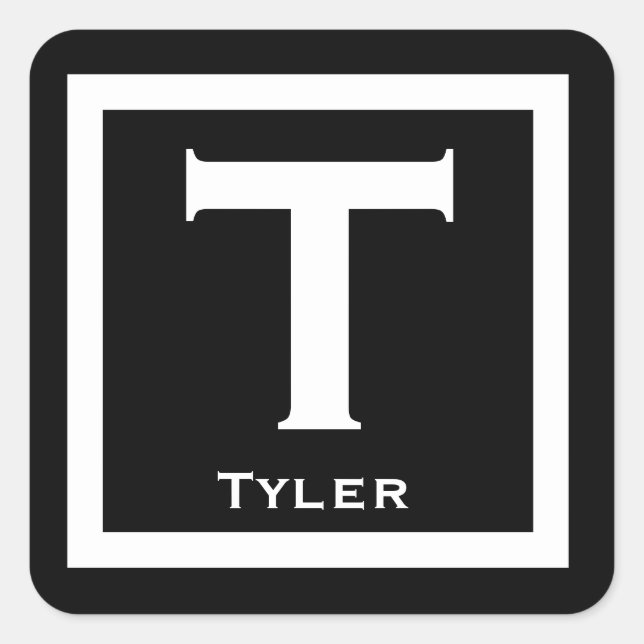 Sticker Carré Noir Nom initial Enfants Garçon Party Retour à l'é (Devant)