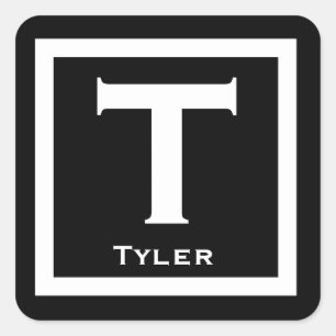 Sticker Carré Noir Nom initial Enfants Garçon Party Retour à l'é