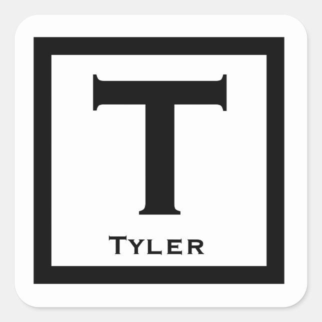 Sticker Carré Noir Nom initial Enfants Garçon Party Retour à l'é (Devant)