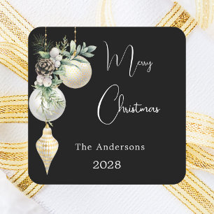 Sticker Carré Noir or blanc boules Noël