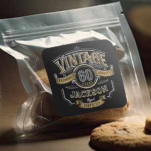 Sticker Carré Noir & Or Vintage âge à la perfection Anniversaire