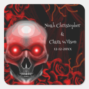 Sticker Carré Noir rouge floral foncé moody gothique crâne hallo