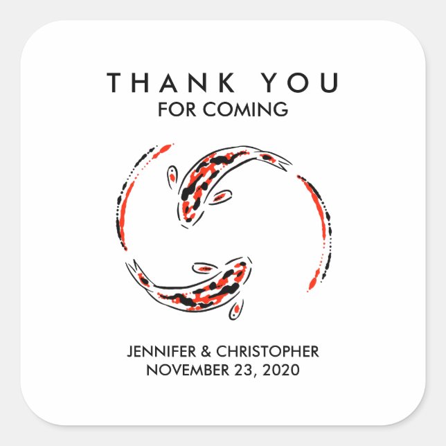 Sticker Carré Noir & Rouge Japonais Poisson Koi Mariage artistiq (Devant)