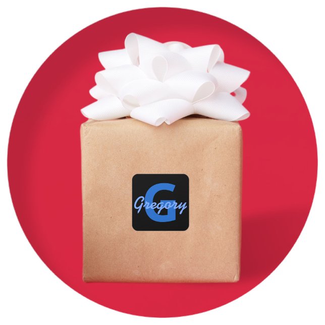 Sticker Carré Nom bleu et monogramme (Créateur téléchargé)