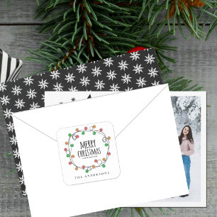 Sticker Carré Nom coloré Feux de Noël Joyeux Noël