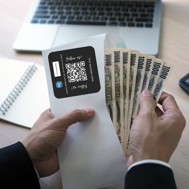 Sticker Carré Nom commercial blanc noir code qr lié (Créateur téléchargé)