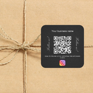Sticker Carré Nom commercial en cuir noir qr code instagram