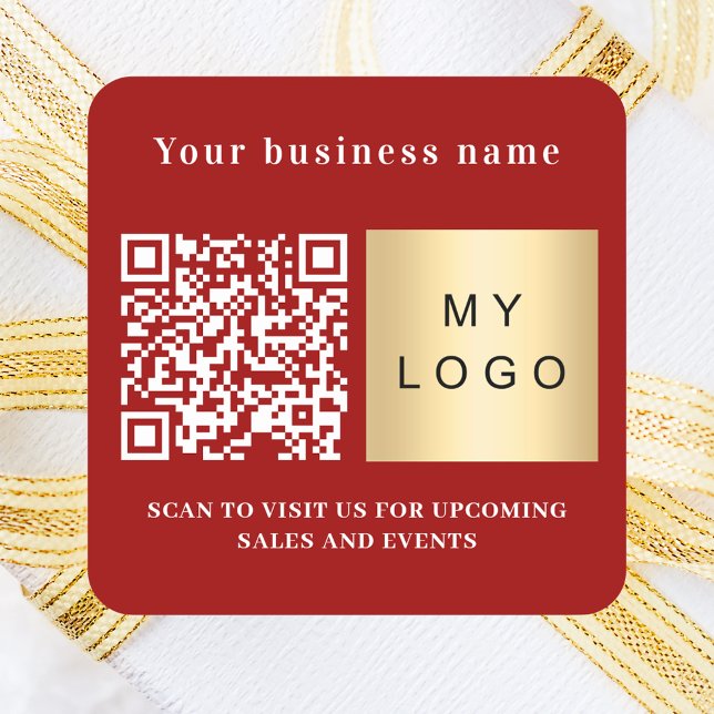 Sticker Carré Nom commercial logo rouge code qr (Créateur téléchargé)
