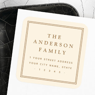 Sticker Carré Nom crème blanc jaune clair adresse de retour