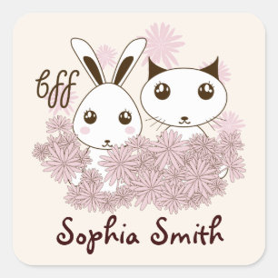 Sticker Carré Nom d'amis de compagnie animaux enfants Lapin et C