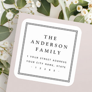 Sticker Carré Nom de famille élégant carré adresse de retour de 