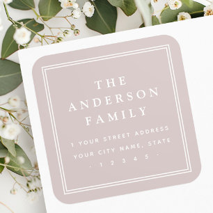 Sticker Carré Nom de famille feu de frontière rose taupe adresse