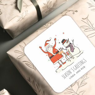 Sticker Carré Nom de famille Père Noël Snowman Reindeer Christma