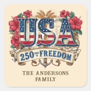 Sticker Carré Nom de famille personnalisé USA 250 ans de liberté