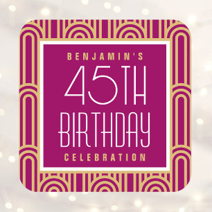 Sticker Carré Nom de fête d'anniversaire Art Déco de tout âge Ro
