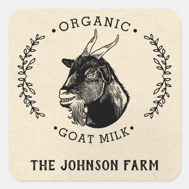Sticker Carré Nom de la ferme | Wreath | Lait de fromage de chèv (Devant)