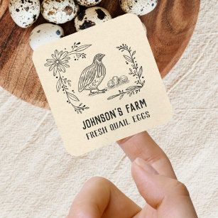 Sticker Carré Nom de la ferme   Wreath   Oeufs de caille   Vinta