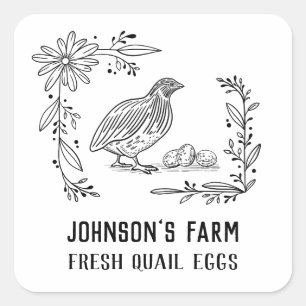 Sticker Carré Nom de la ferme   Wreath   Oeufs de caille   Vinta