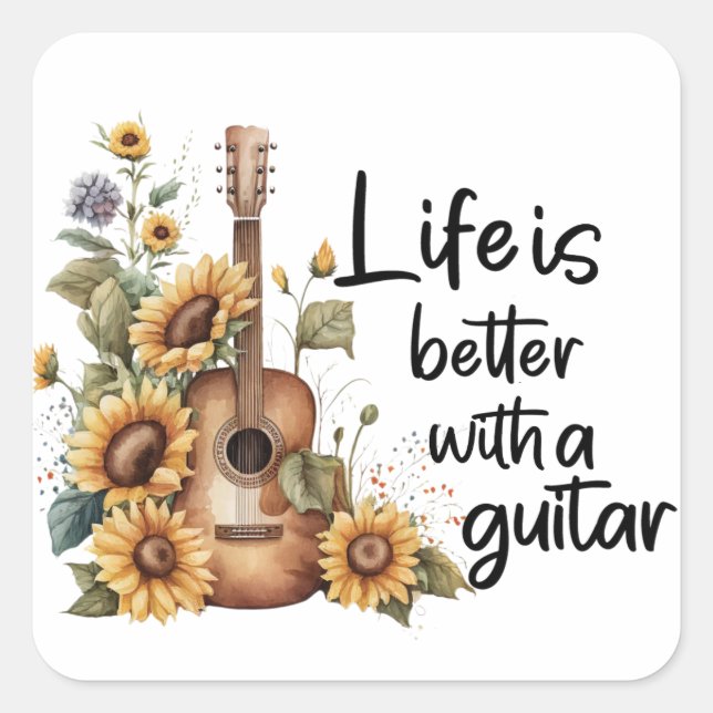 Sticker Carré Nom de la Personnaliser Guitare avec tournesol (Devant)