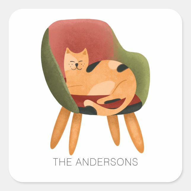 Sticker Carré Nom de l'aquarelle du chat mou (Devant)