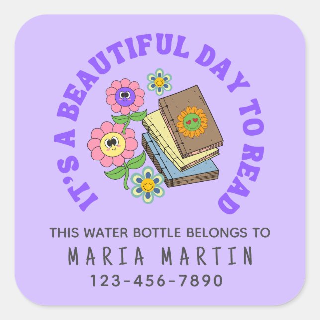 Sticker Carré Nom De Lecture De L'École Cette Bouteille D'Eau Ap (Devant)