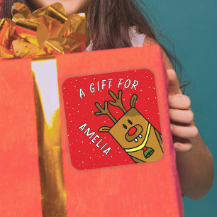 Sticker Carré Nom de l'enfant Noël Cadeau de Noël