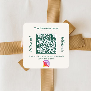 Sticker Carré Nom de l'entreprise ivoire vert code qr instagram