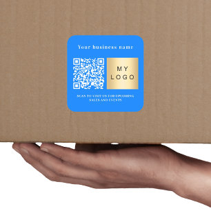 Sticker Carré Nom de l'entreprise logo bleu clair qr code