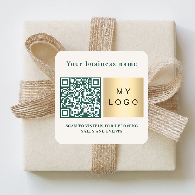 Sticker Carré Nom de l'entreprise logo code qr vert émeraude ivo (Créateur téléchargé)