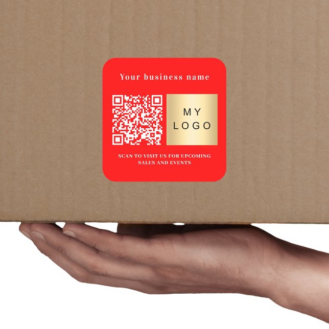 Sticker Carré Nom de l'entreprise logo rouge vif code qr (Créateur téléchargé)