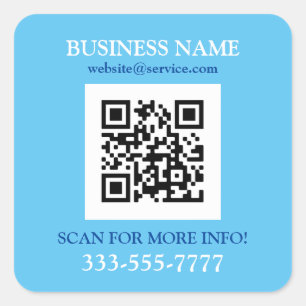Sticker Carré Nom de l'entreprise Promo, Code QR, Bleu ciel et b