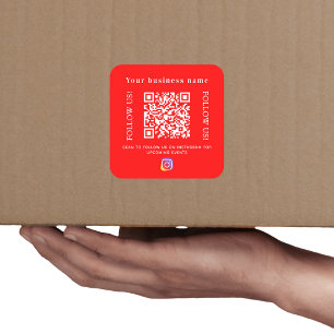 Sticker Carré Nom de l'entreprise rouge clair code qr Instagram