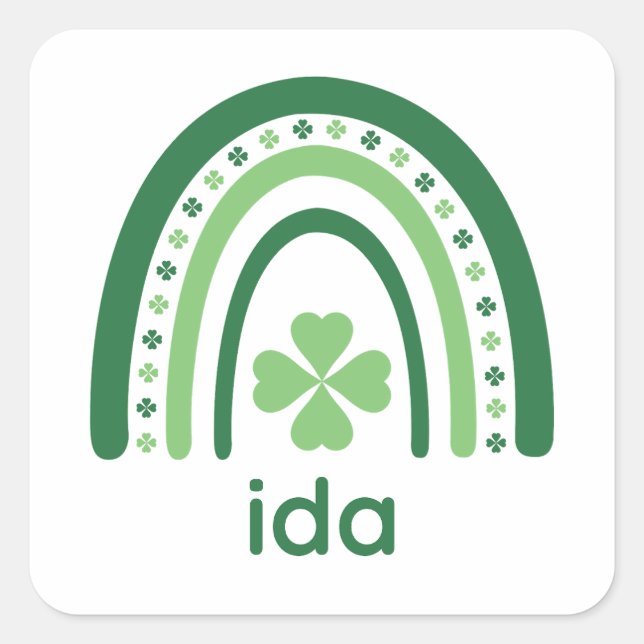 Sticker Carré Nom de l'ida Clover Boho Rainbow (Devant)