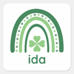 Sticker Carré Nom de l'ida Clover Boho Rainbow