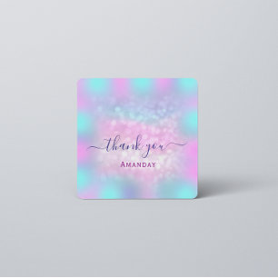 Sticker Carré Nom de Merci Holograph Sweet 16th Blue Pink Partie