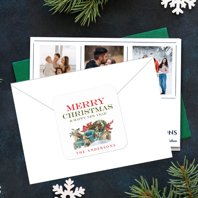 Sticker Carré Nom de Noël coloré Joyeux véhicule Noël (Colorful Christmas Name Vehicle Merry Christmas Square Sticker)