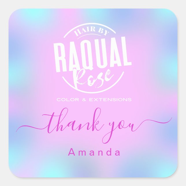 Sticker Carré Nom de remerciement Nom personnalisé Holographe ro (Devant)