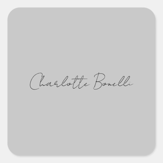 Sticker Carré Nom de script manuscrit minimaliste Gris (Devant)